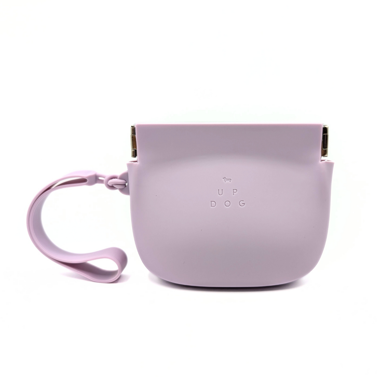Up Dog One-Hand Treat Pouch in purple, front view with wrist strap on a white background