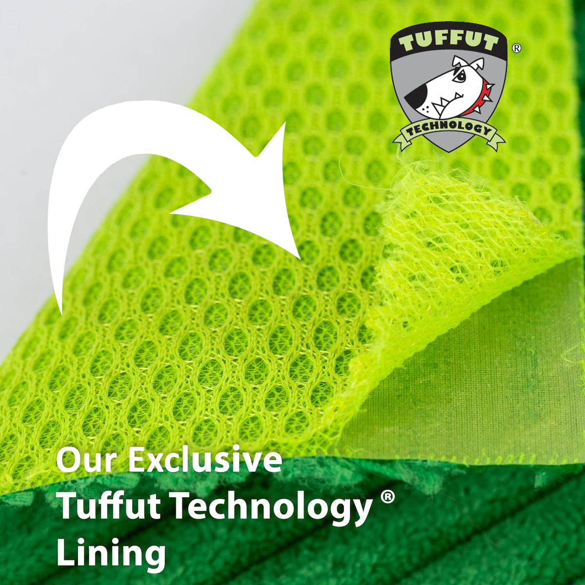 Tuffut mesh inner lining peeled back from the corduroy plush, the second layer used inside HuggleHounds Knottie toys