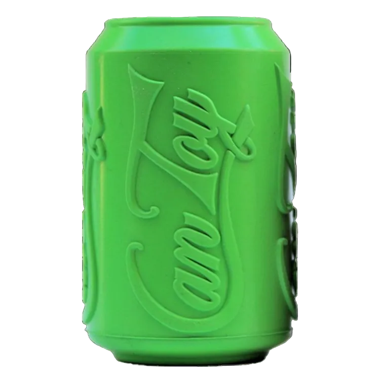 SodaPup Can Toy treat dispenser in green rubber, front view showing the embossed Can Toy lettering