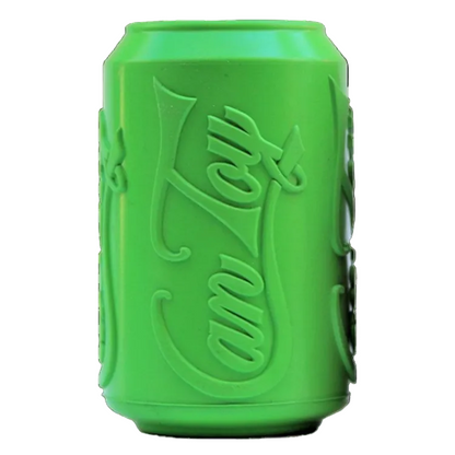 SodaPup Can Toy treat dispenser in green rubber, front view showing the embossed Can Toy lettering