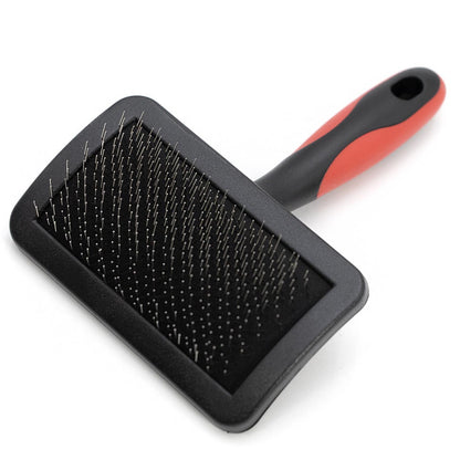 Jeffers dual-level slicker brush with fine wire pins on a black pad and a red and black handle