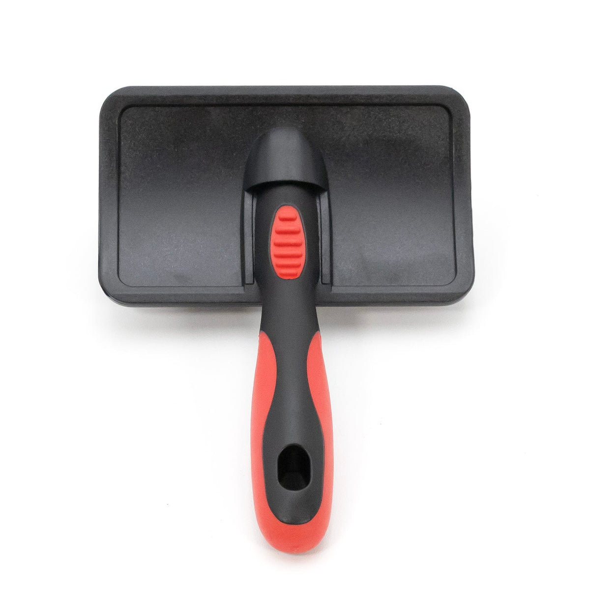 Back of the Jeffers slicker brush, black head with the red and black handle and hanging hole