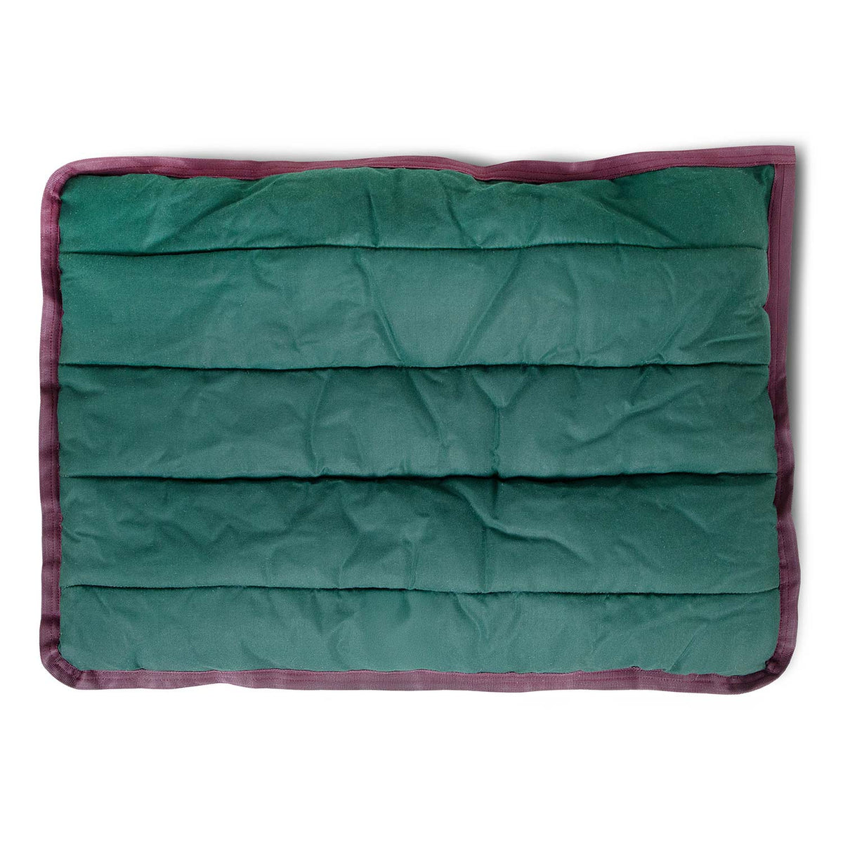 Dark green Jeffers washable crate pad laid flat, top view of a larger size with five quilted rows