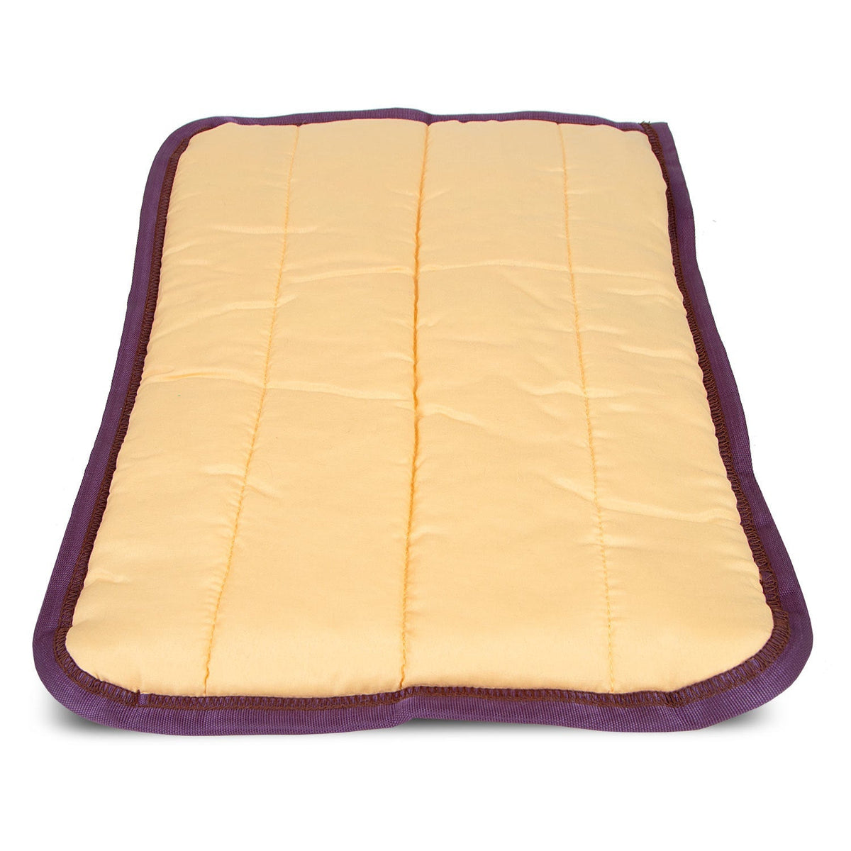 Tan Jeffers washable crate pad, end-on view showing the lengthwise quilted channels