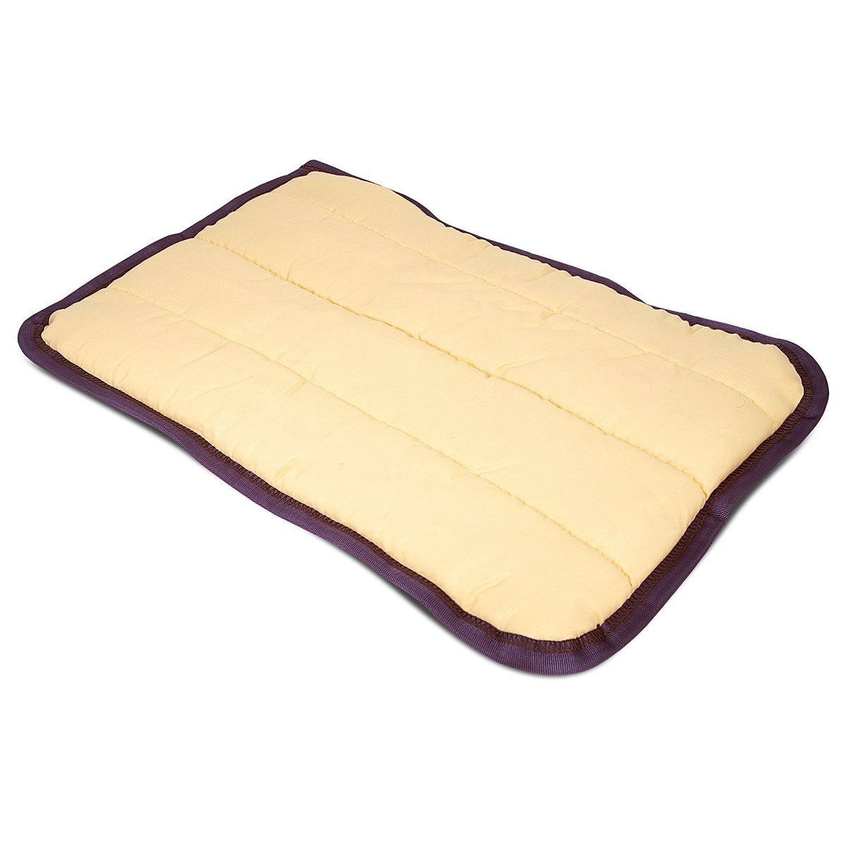 Tan Jeffers washable crate pad, angled view with dark wine trim