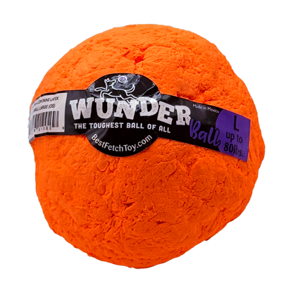 Orange WUNDERball in Large, turned slightly to show the lumpy, irregular shape