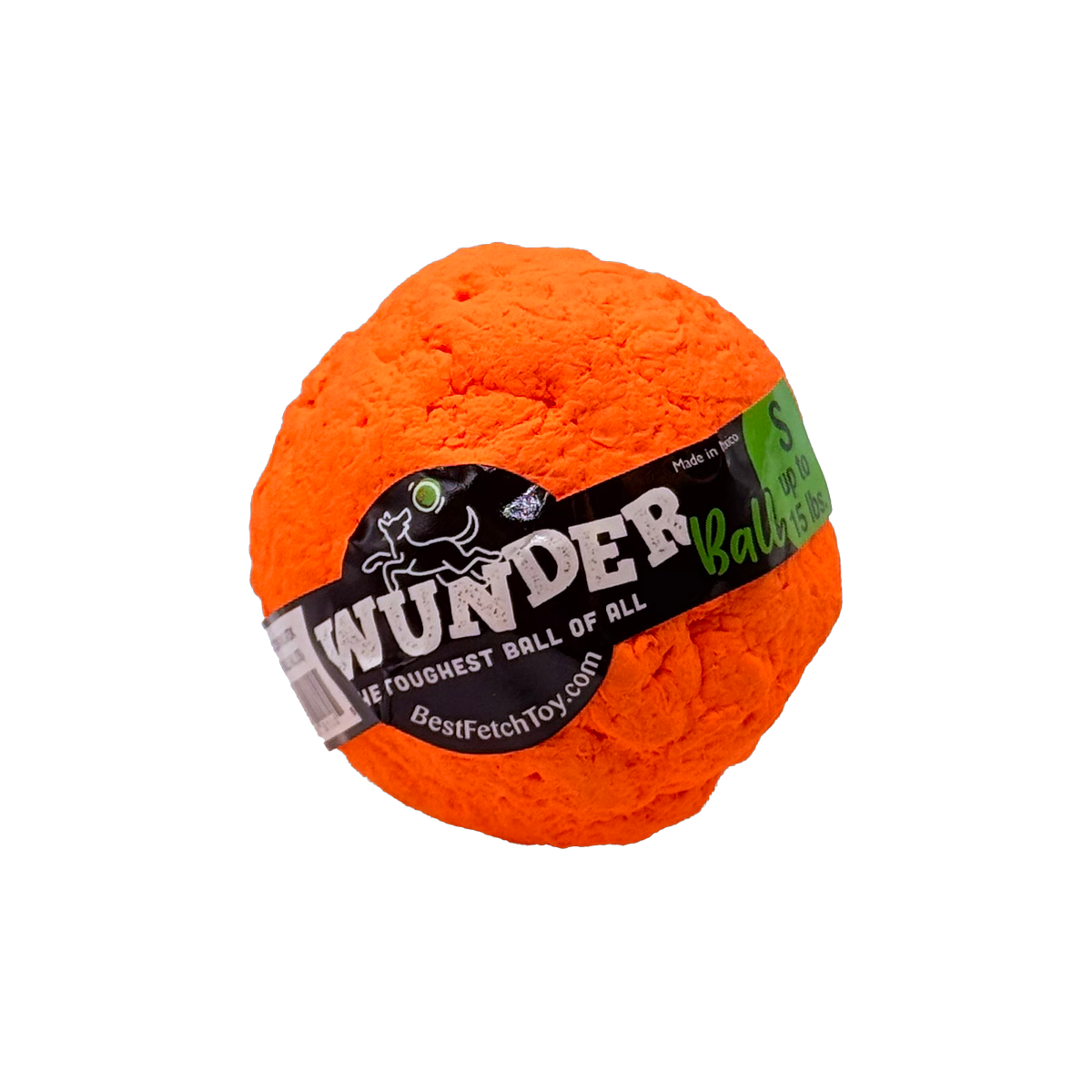 Orange WUNDERball in Small, shown small on a white background with the S size tab on the label