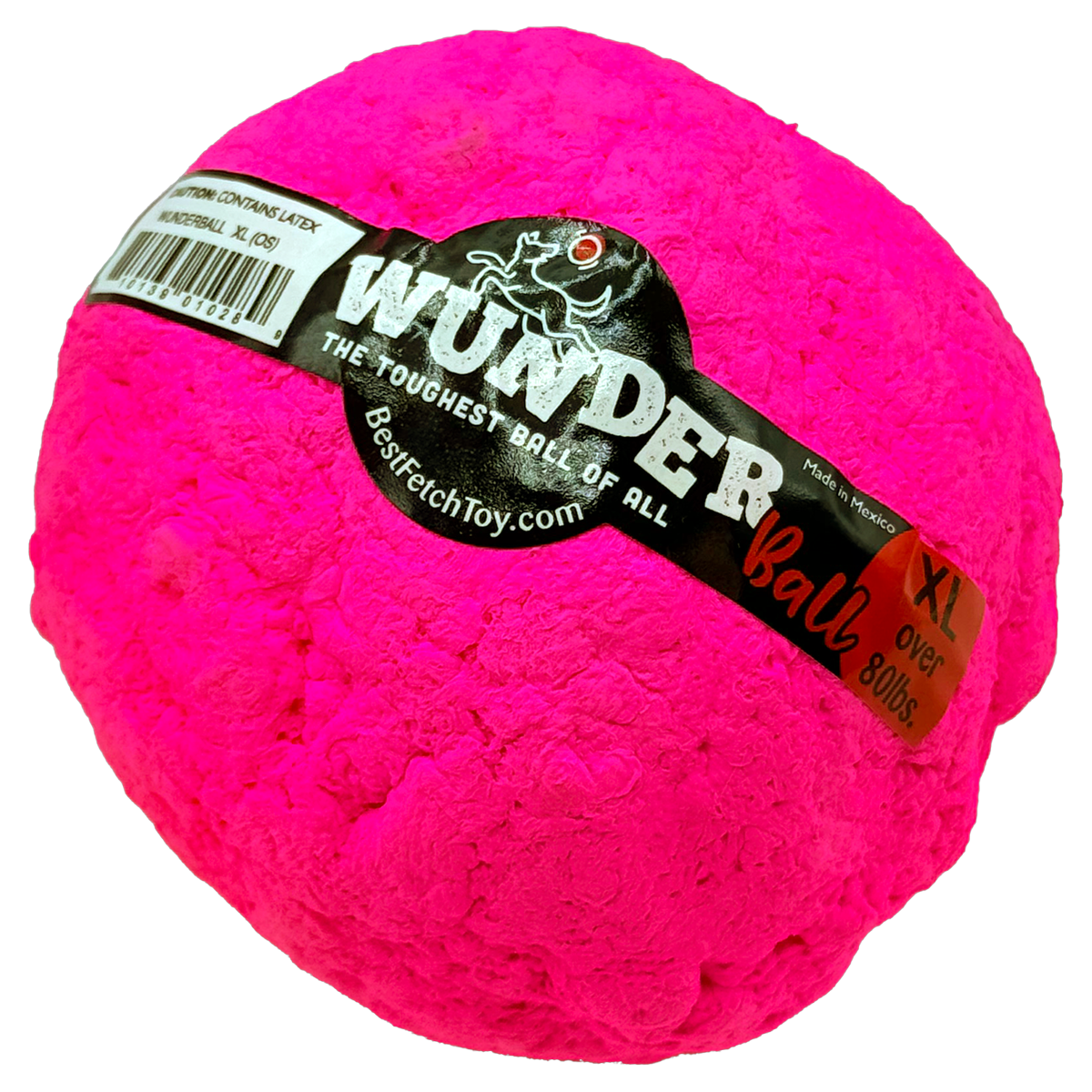 Hot pink WUNDERball in XL, label band running diagonally across the ball