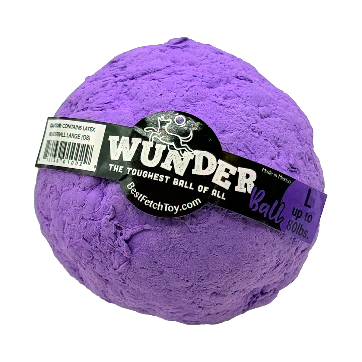 Purple WUNDERball in Large, front view with the purple L tab and latex caution label visible