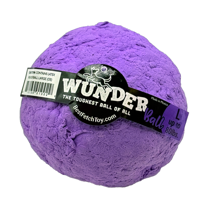 Purple WUNDERball in Large, front view with the purple L tab and latex caution label visible