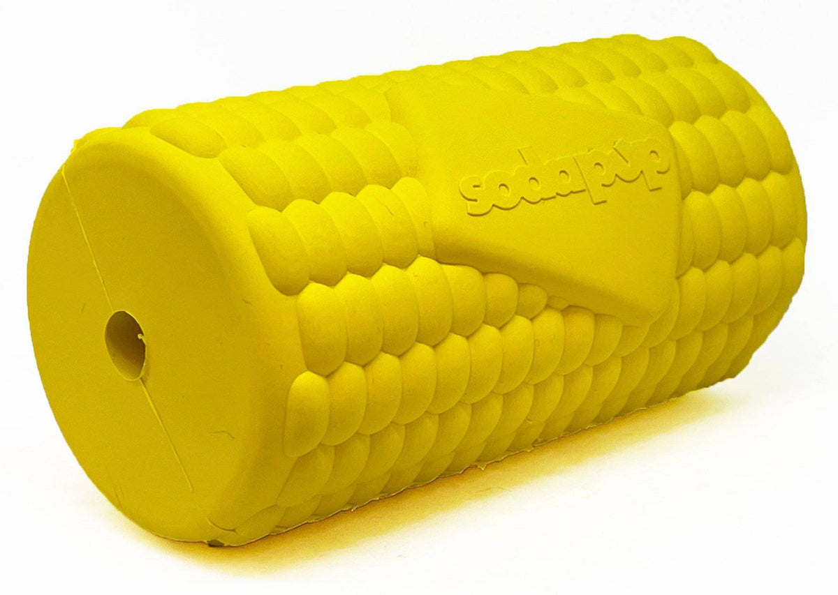 Corn on the Cob treat dispenser from the closed end, showing the small air hole
