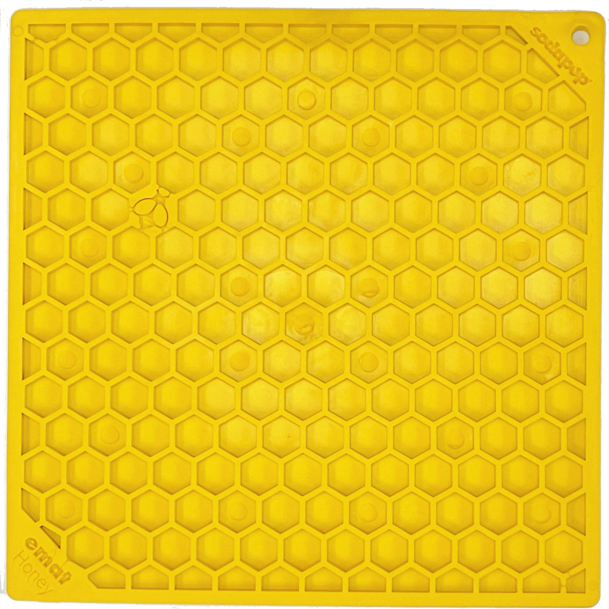 SodaPup Honeycomb eMat lick mat in yellow, Large square size, top view of the honeycomb cells