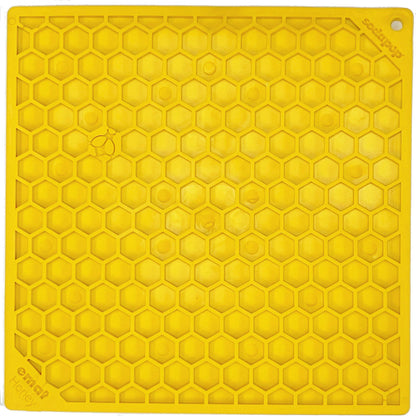 SodaPup Honeycomb eMat lick mat in yellow, Large square size, top view of the honeycomb cells