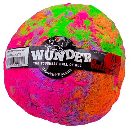 Swirl WUNDERball in XL, with pink, orange, and purple on the lower half and a bright green top