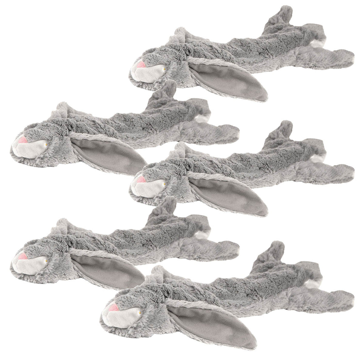 Jeffers Thinnies rabbit 5 pack, five flat gray plush dog toys with long ears
