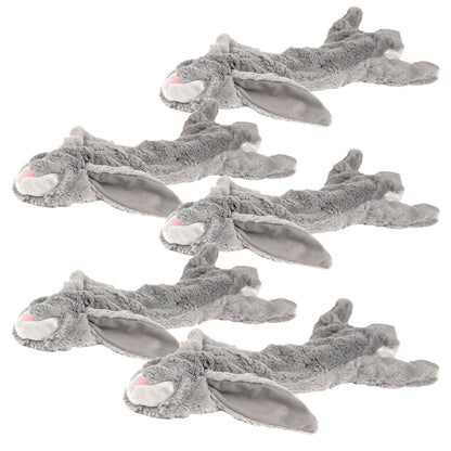 Jeffers Thinnies rabbit 5 pack, five flat gray plush dog toys with long ears