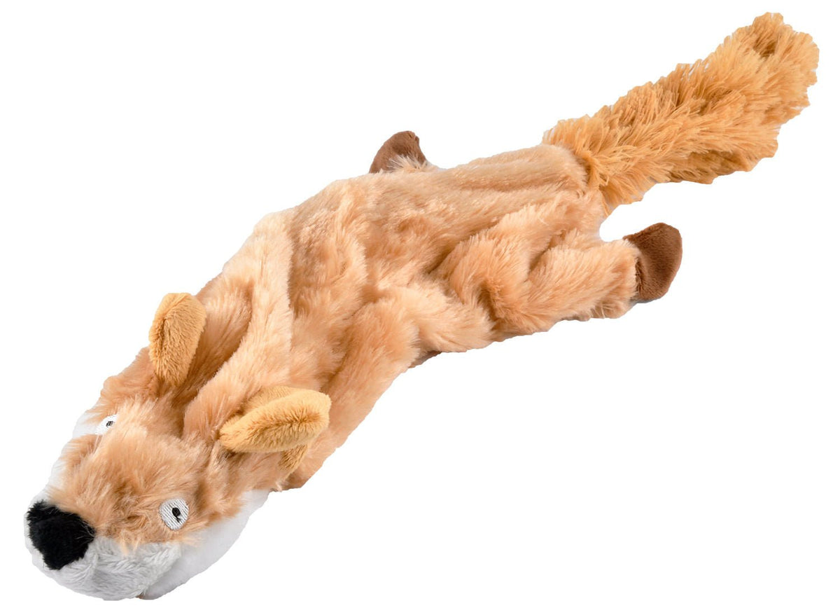 Jeffers Thinnies fox, flat tan stuffing-free plush dog toy with a white muzzle and bushy tail