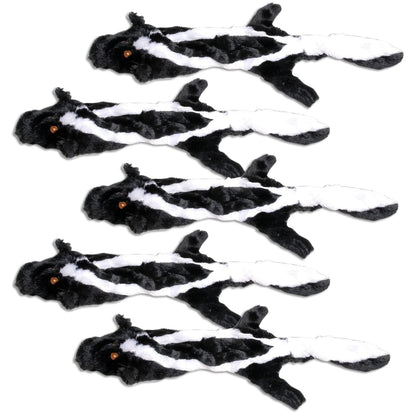 Jeffers Thinnies skunk 5 pack, five flat black and white striped plush dog toys
