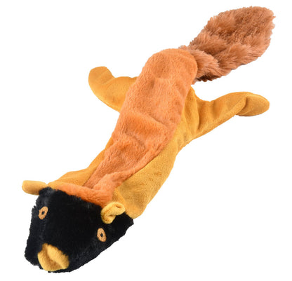 Jeffers Thinnies chipmunk, flat orange stuffing-free plush dog toy with a black face and gold legs