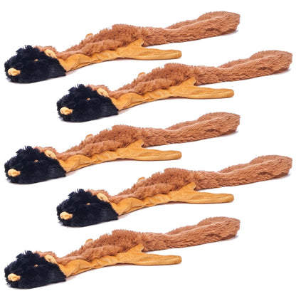 Jeffers Thinnies chipmunk 5 pack, five flat orange plush dog toys with black faces