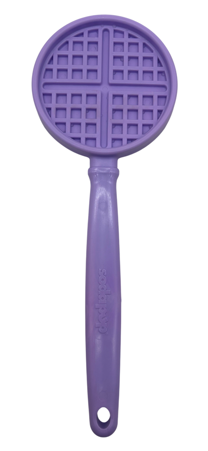 eStick lick stick in the pastel purple waffle design, a round head with a raised waffle grid, front view